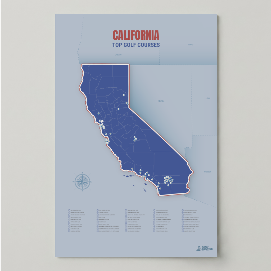 California Golf Course Map – Minimalist Golf Wall Art Print