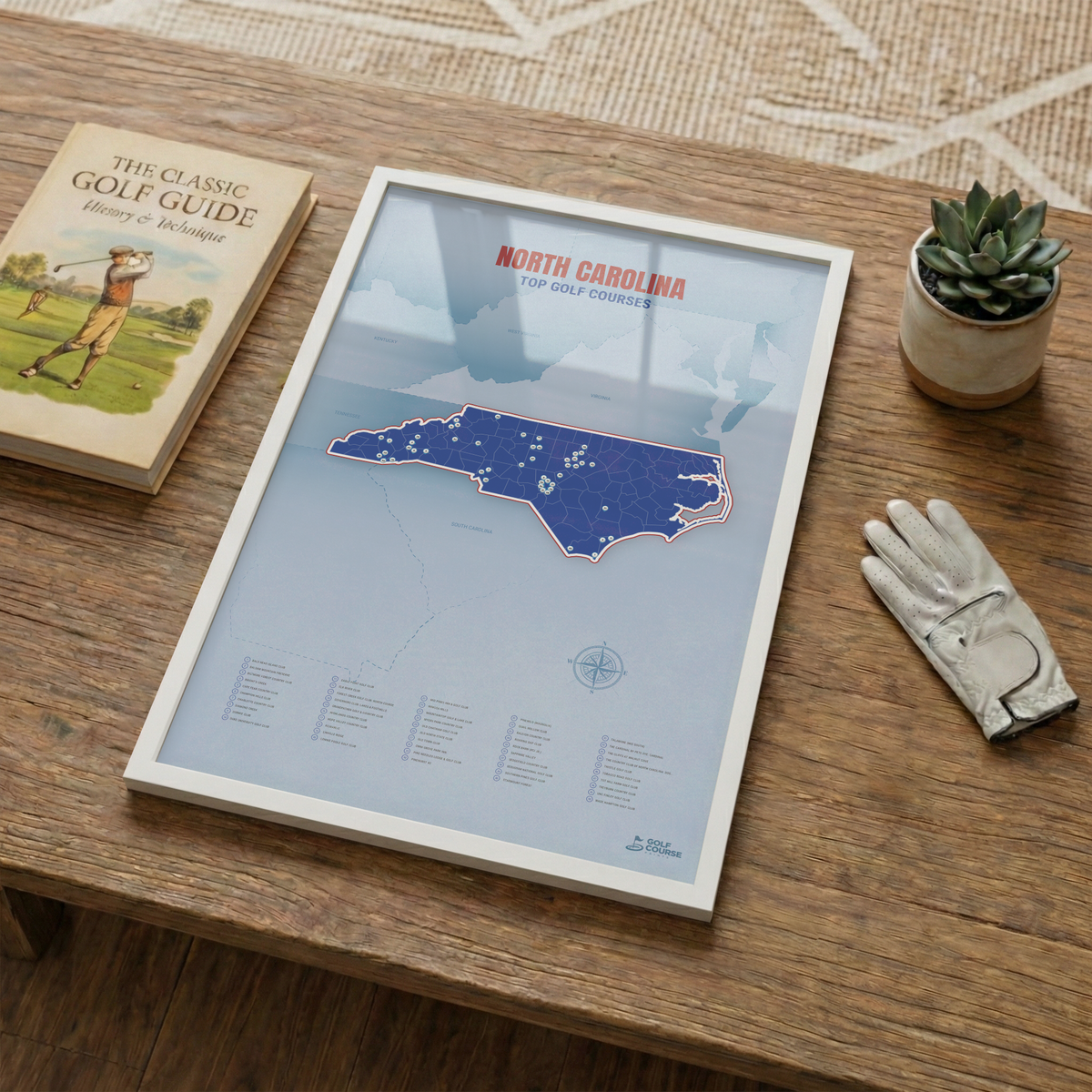 North Carolina Golf Course Map – Minimalist Golf Wall Art Print