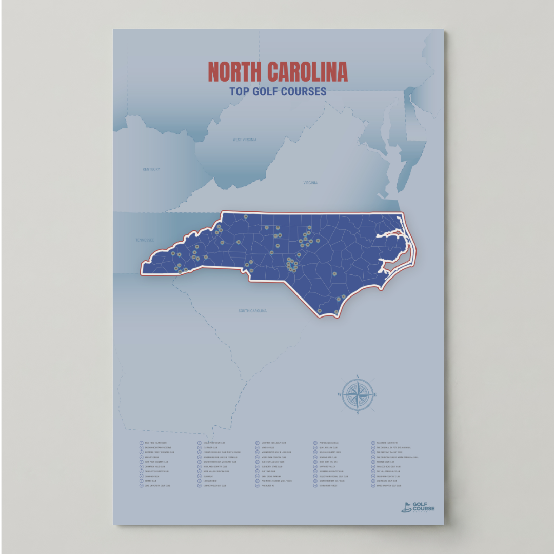 North Carolina Golf Course Map – Minimalist Golf Wall Art Print