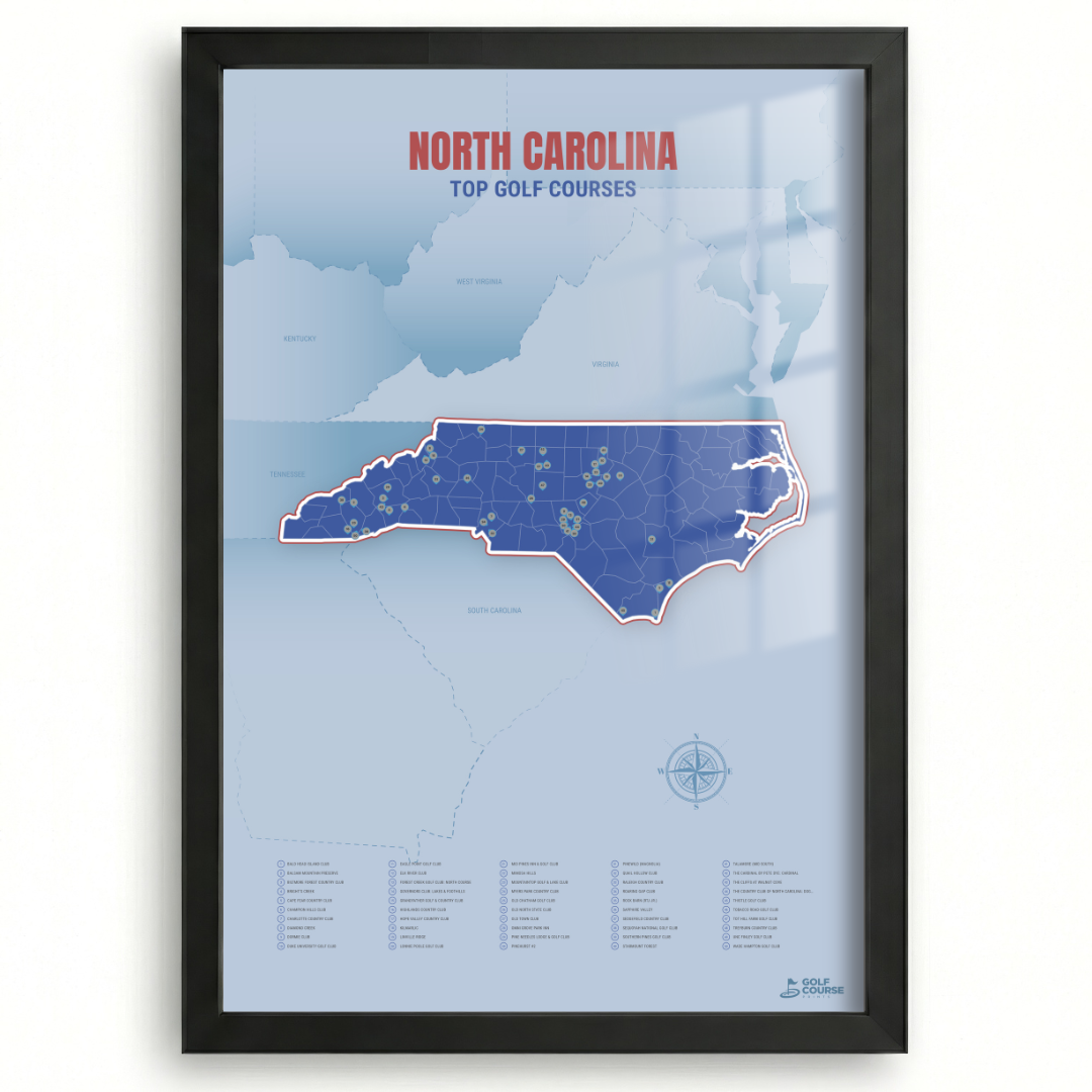 North Carolina Golf Course Map – Minimalist Golf Wall Art Print
