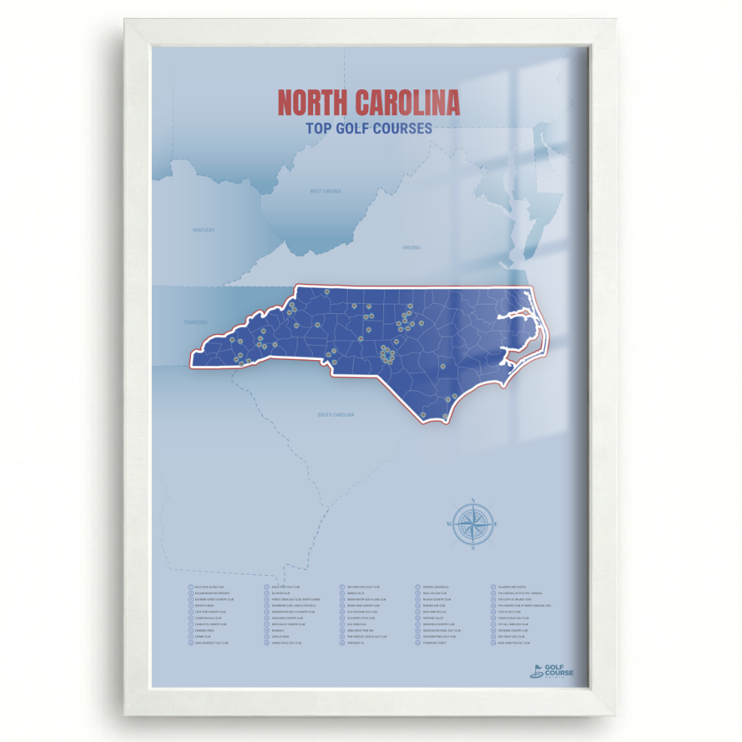 North Carolina Golf Course Map – Minimalist Golf Wall Art Print