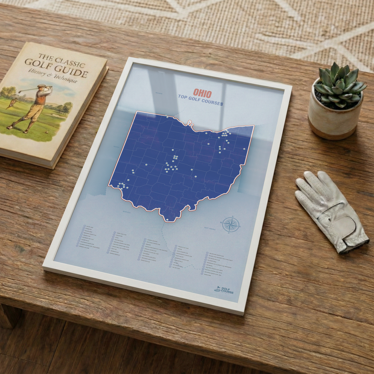 Ohio Golf Course Map – Minimalist Golf Wall Art Print
