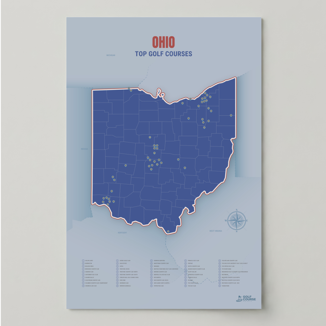 Ohio Golf Course Map – Minimalist Golf Wall Art Print