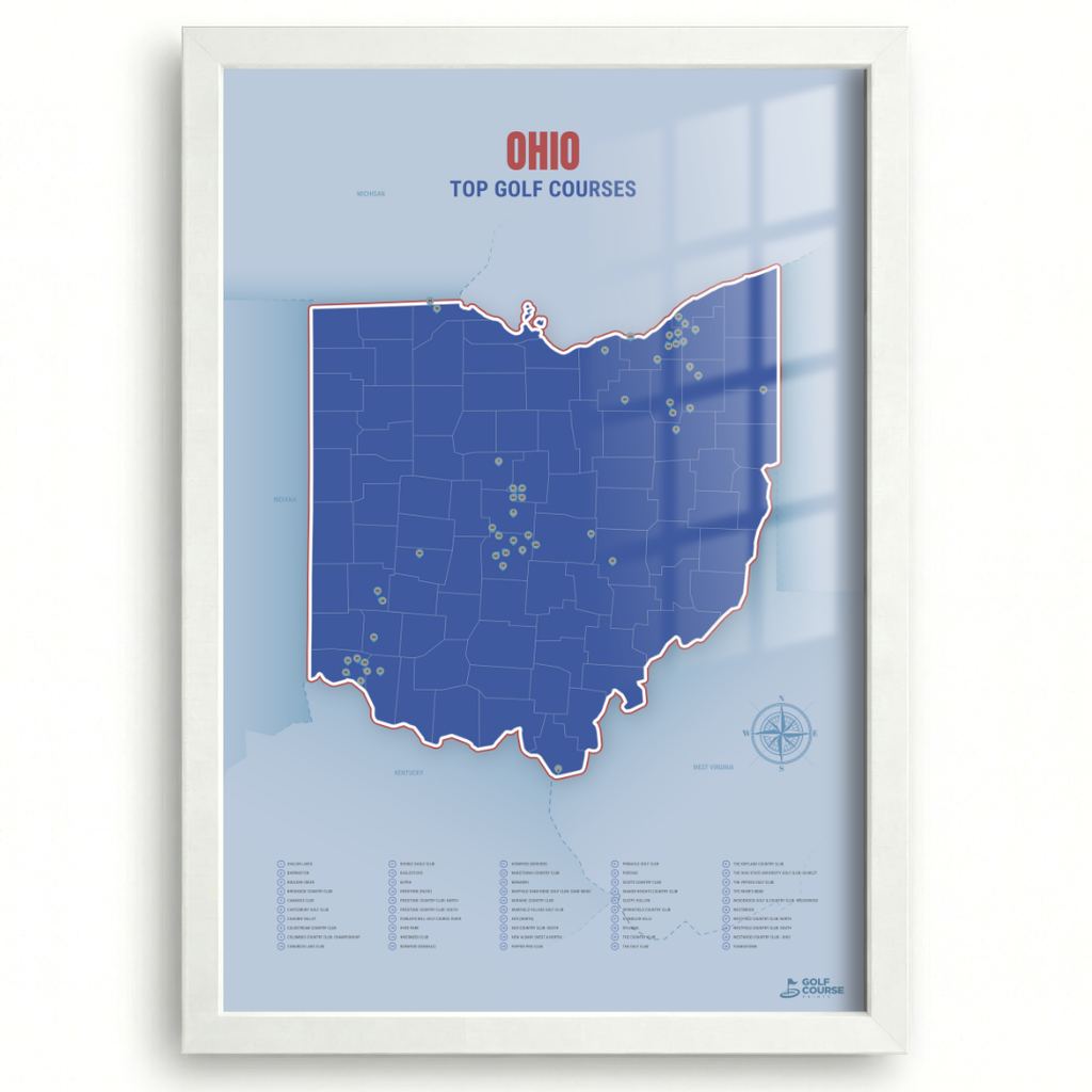 Ohio Golf Course Map – Minimalist Golf Wall Art Print