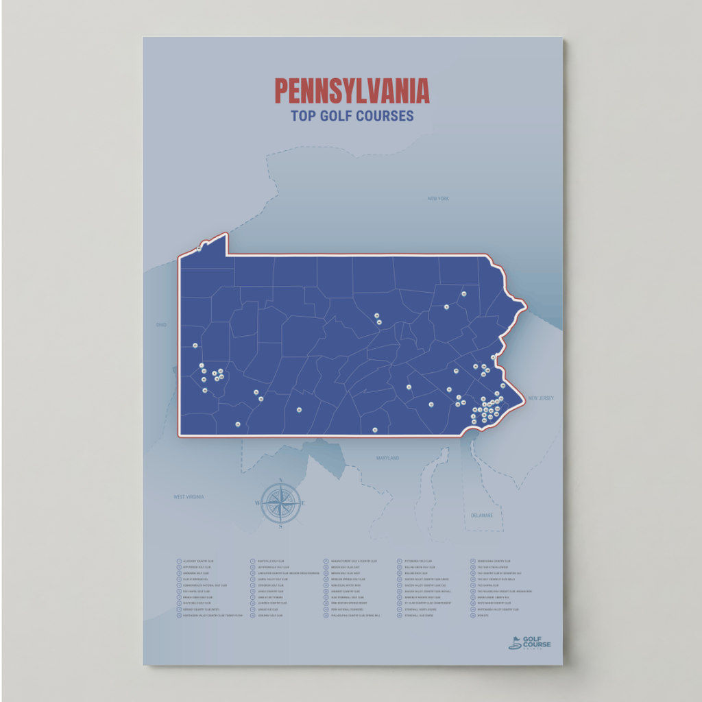 Pennsylvania Golf Course Map – Minimalist Golf Wall Art Print