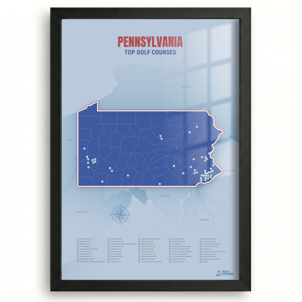 Pennsylvania Golf Course Map – Minimalist Golf Wall Art Print