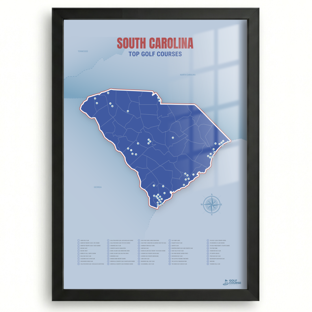 South Carolina Golf Course Map – Minimalist Golf Wall Art Print