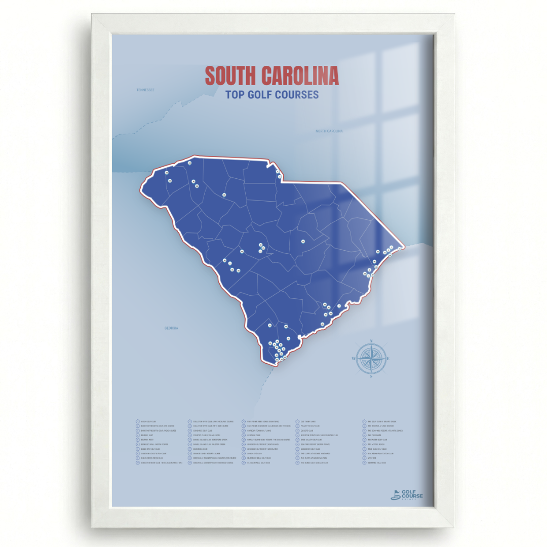 South Carolina Golf Course Map – Minimalist Golf Wall Art Print