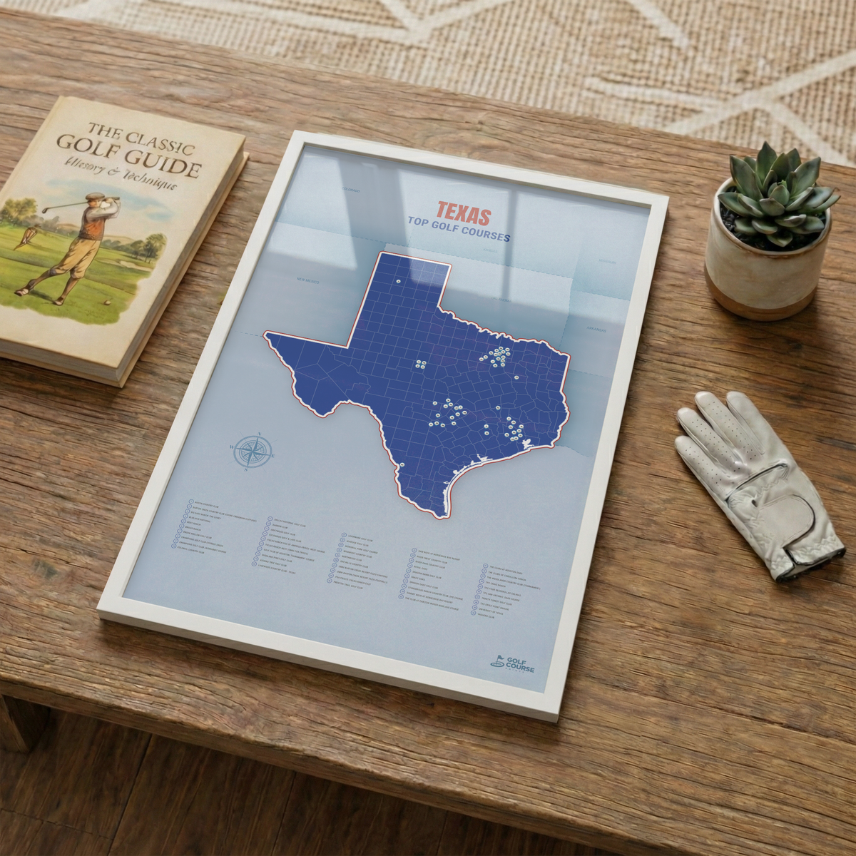 Texas Golf Course Map – Minimalist Golf Wall Art Print