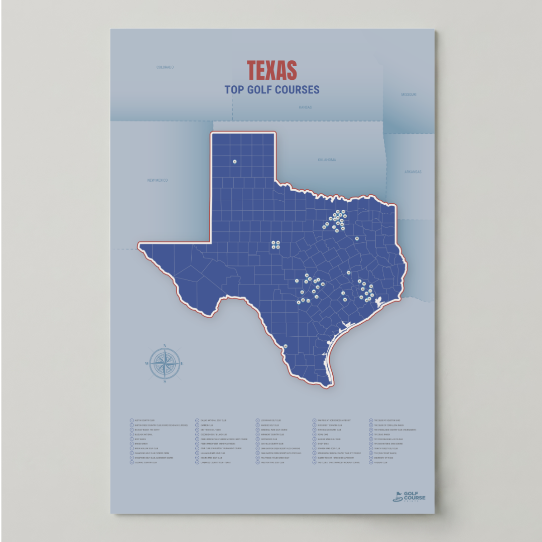 Texas Golf Course Map – Minimalist Golf Wall Art Print