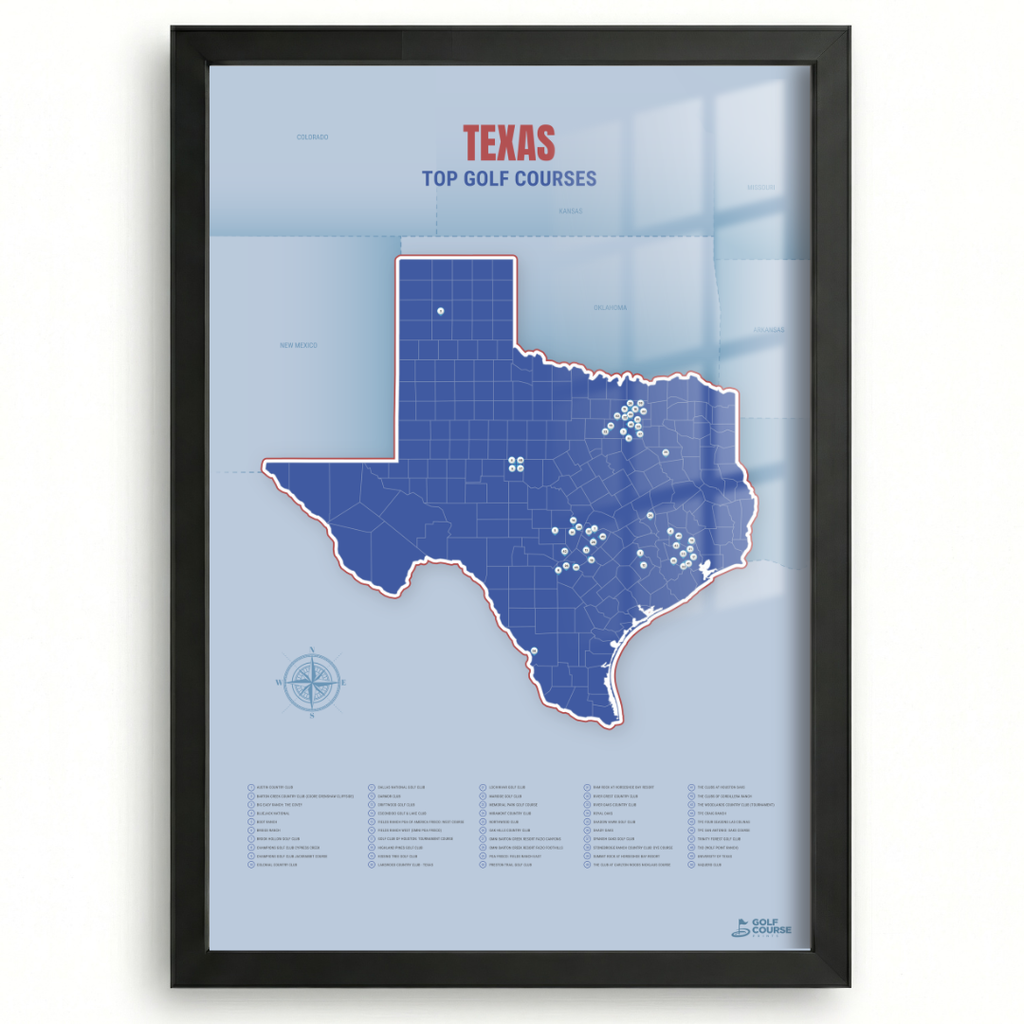 Texas Golf Course Map – Minimalist Golf Wall Art Print