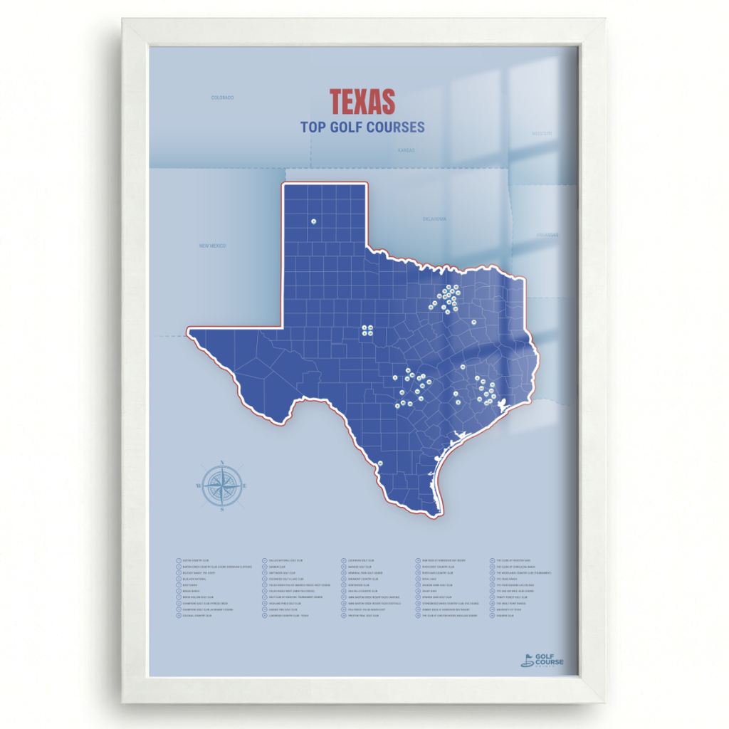 Texas Golf Course Map – Minimalist Golf Wall Art Print